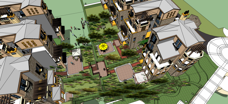 居住区规划六层模型资料下载-居住区景观su模型