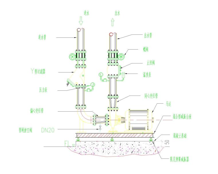 [河南]旅游中心暖通施工图-水泵安装详图