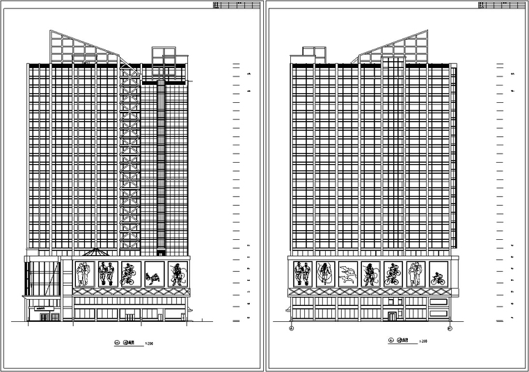 现代高层商住综合楼建筑设计施工图CAD-现代高层商住综合楼建筑设计立面图2