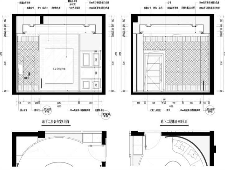 罗马佳洲别墅家装设计方案及效果图-影音室立面图