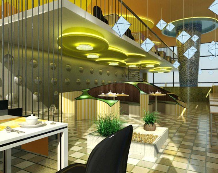 超现代时尚主题餐厅室内设计施工图（含效果图）-超现代时尚主题餐厅室内设计效果图
