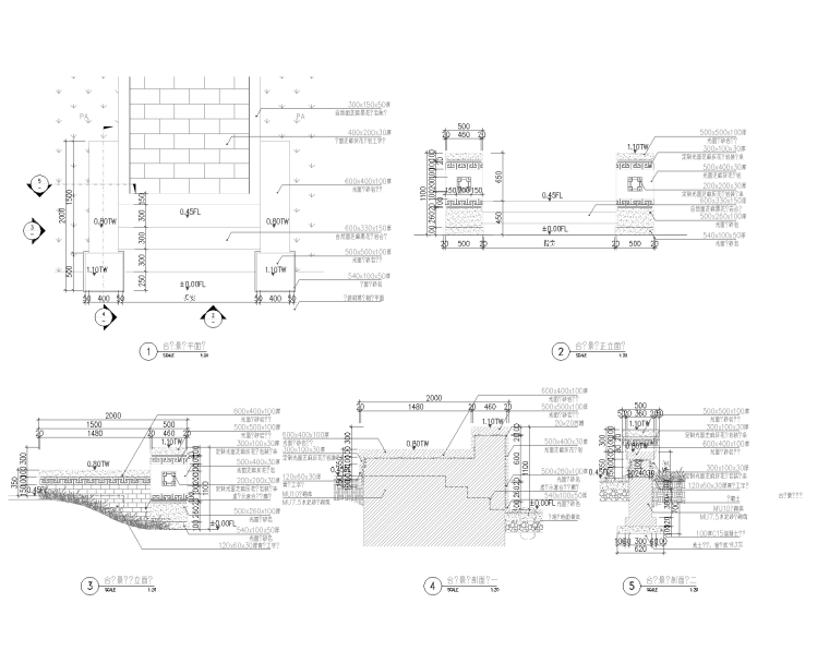 [广东]惠州红楼摊公园扩初CAD施工图 A-6 台阶景墙详图