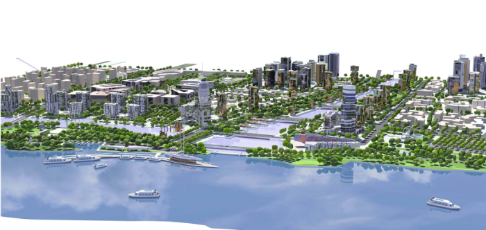 [江苏]滨水景观长廊绿色新城生态城市规划设计方案-蓝水湖景观透视图