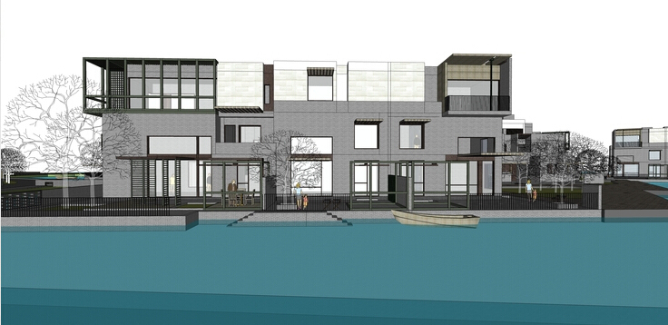 别墅景观水景设计资料下载-新中式风格水景别墅区设计方案sketchup模型