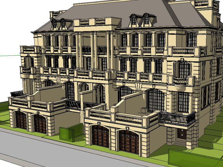 法式住宅SU建筑模型资料下载-法式古典府邸联排建筑SU模型