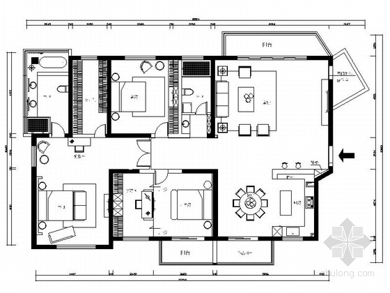 现代雅致客厅资料下载-雅致简约现代三居室样板间CAD装修施工图（含效果）