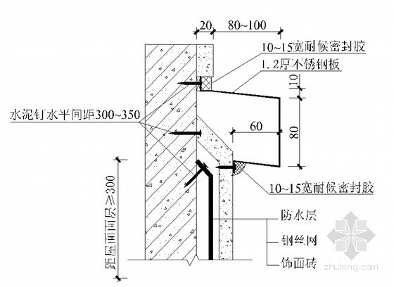 高层住宅楼屋面工程施工方案（倒置式屋面 附图）-不锈钢泛水做法示意图 