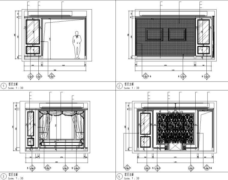 欧式香缇华府样板房B户型室内施工图设计（CAD+实景图）-立面图