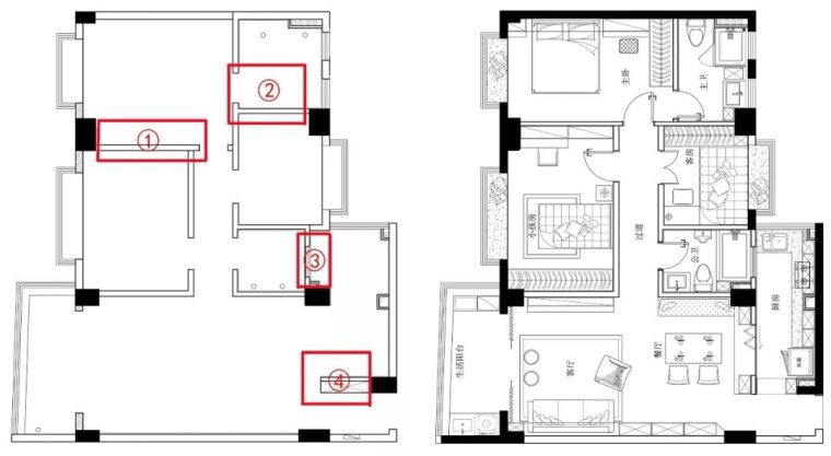 现代简约茶几资料下载-104m²现代简约三居室，改几堵墙就让房子实用多了