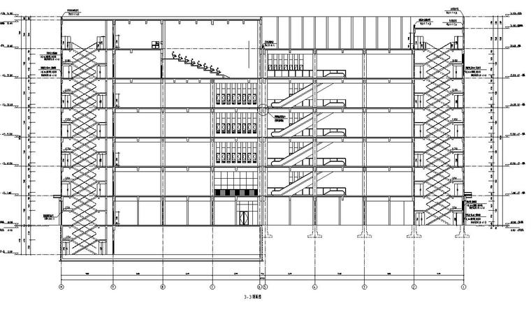 [宁夏]多层现代风格农贸市场建筑施工图（含效果图及全专业）-多层现代风格农贸市场建筑剖面图