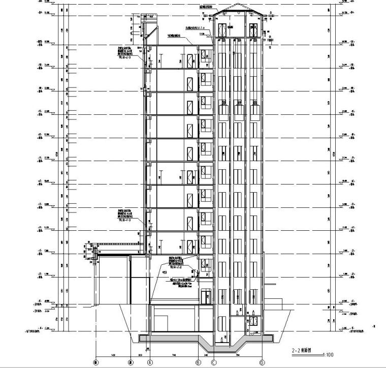 [宁夏]高层坡屋顶剪力墙结构老年公寓建筑施工图（含效果图）-高层坡屋顶剪力墙结构老年公寓建筑剖面图