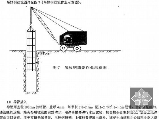 公路工程各分项工程施工工艺大全（336页 路基路面 桥梁 隧道 涵洞 防护工程）-吊放钢筋笼示意图