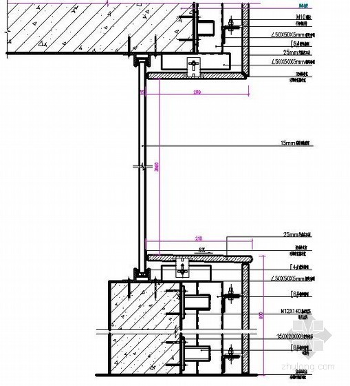 玻璃干挂CAD资料下载-干挂石材幕墙大玻璃橱窗上下连接节点