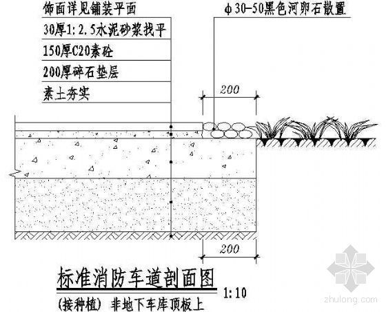 景观种植剖面图资料下载-标准消防车道剖面图（接种植）1