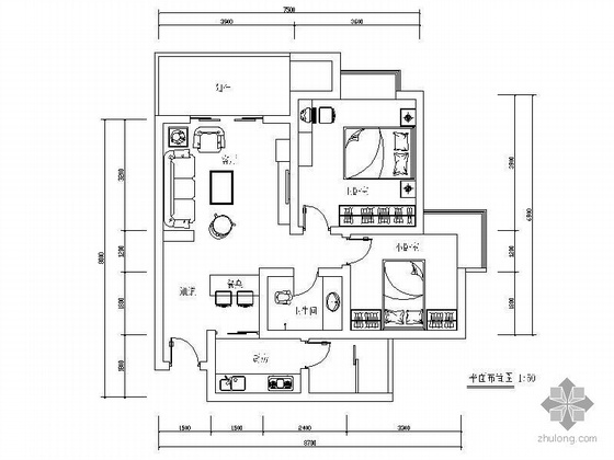70平米建筑cad图资料下载-70平米两室一厅精装修图