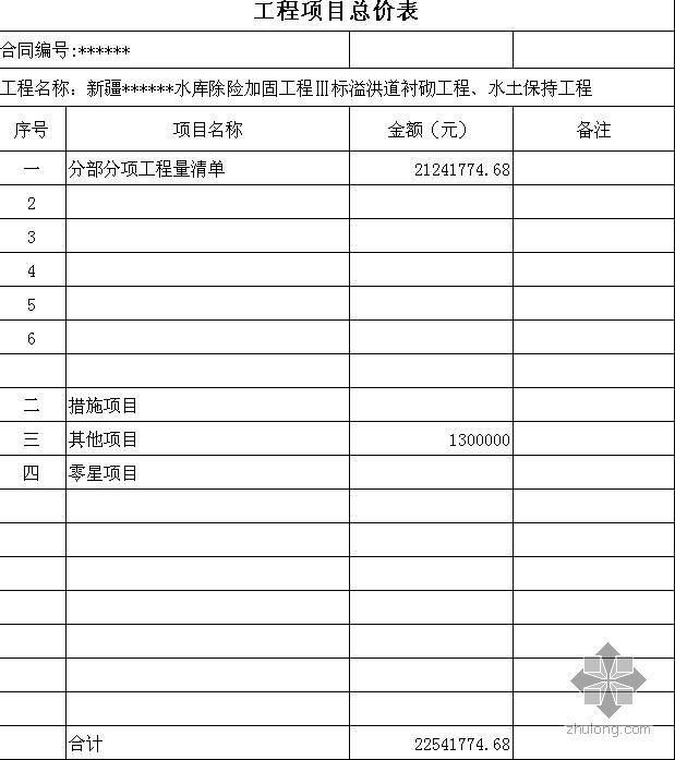 水土保持编制费资料下载-新疆某水库除险加固工程清单报价书（2008-7）