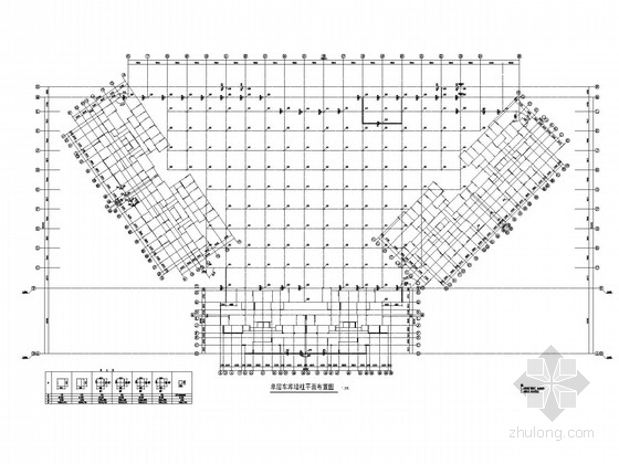 [四川]单层车库结构施工图(含应力比简图)-车库墙柱平面布置图 