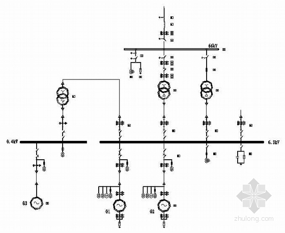 66kv预算资料下载-黑龙江某水电站66KV电气主接线图