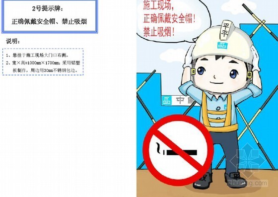 建筑工程施工现场安全防护标准化图集（附漫画图）-正确佩戴安全帽、禁止吸烟