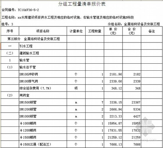 水库工程量计算资料下载-[贵州]水库建设项目供水引水（含临设）工程量清单计价实例（全套报表）