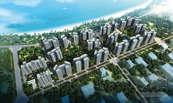 [海南]现代风格住宅区规划及单体设计方案文本(含CAD 216图纸)-住宅区鸟瞰图