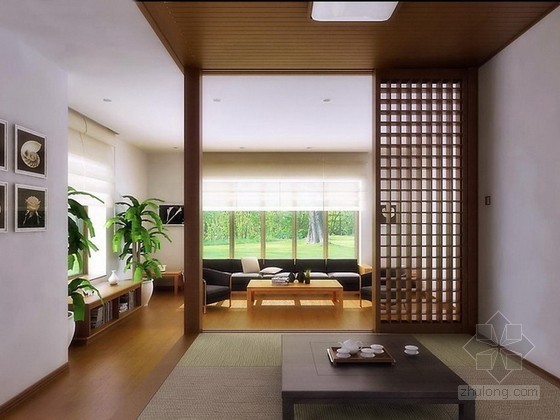 现代日式风格住宅设计资料下载-日式风格客厅
