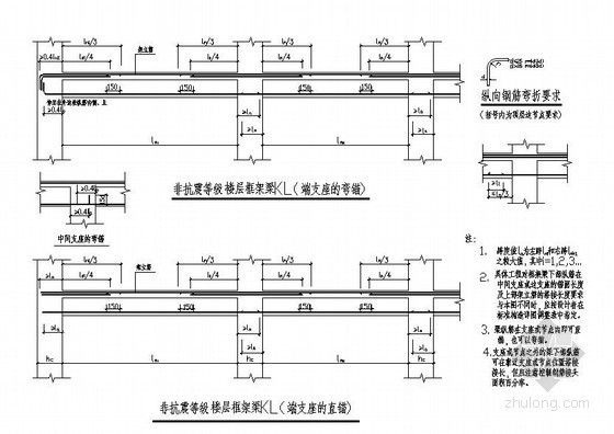 梁的钢筋构造资料下载-非抗震楼层框架梁纵向钢筋构造详图