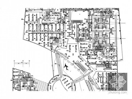 [山东]多功能商业综合体空调通风排烟系统设计施工图（含负荷水力计算 详图多）-空调风管平面图-拆分平面布局图