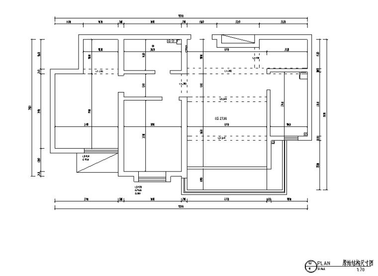嘉业阳光城北欧复式住宅设计施工图（附效果图）-原始结构尺寸图