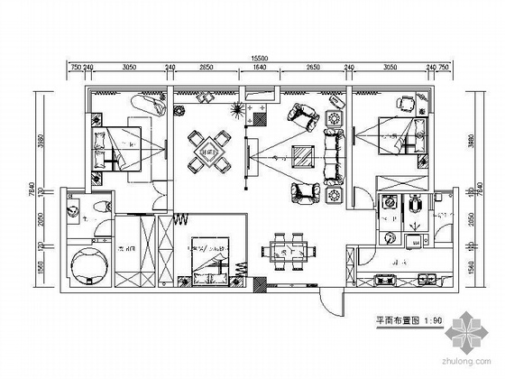 住宅室内装修水电图资料下载-欧式三居室住宅空间装修图
