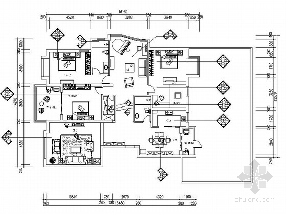 地中海客厅家具资料下载-[独创]地知名地产风情三居室设计装修CAD施工图