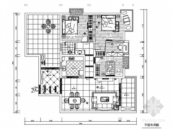 cad平面图三居室资料下载-典雅简欧风格三居室样板间CAD装修施工图（含效果）