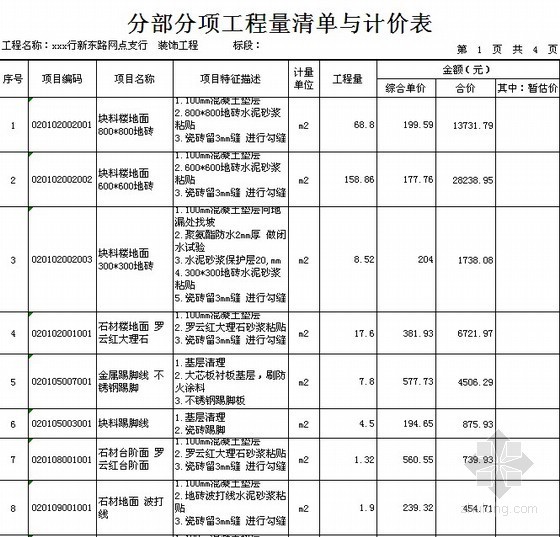 2017北京清单报价资料下载-北京某银行装饰工程清单报价实例