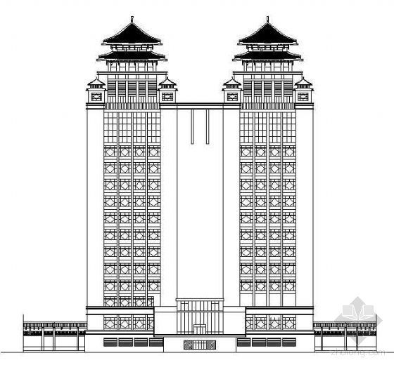 双子塔商业综合体资料下载-某双子塔综合大楼建筑方案图