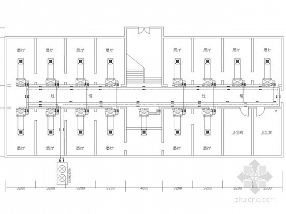 [陕西]大学纪念馆空调通风系统设计施工图（风冷热泵机组）-纪念馆2一层中央空调平面布局图 
