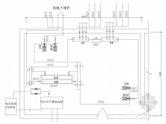 [山东]多层别墅地源热泵空调系统设计施工图（冷暖联供空调系统）-机房平面图 