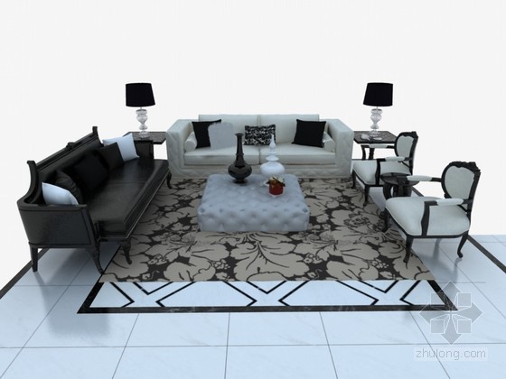 欧式风格家具su模型资料下载-欧式风格沙发3D模型下载