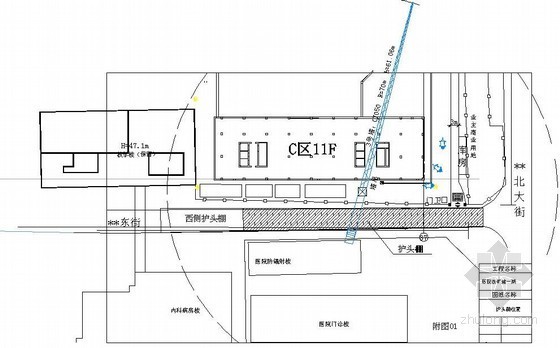 安全挑网搭设示意图资料下载-[北京]医院门诊楼工程护头蓬搭设示意图