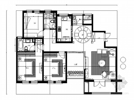 美式风格室内装修资料下载-[苏州]美式新古典三居室室内装修施工图