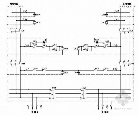 双电源互投互复控制设计资料下载-互投自复双电源装置图纸