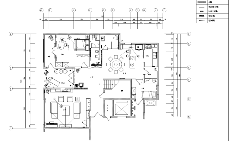 [江苏]某高档别墅现代风格装修施工图(含效果图)-一层平面图