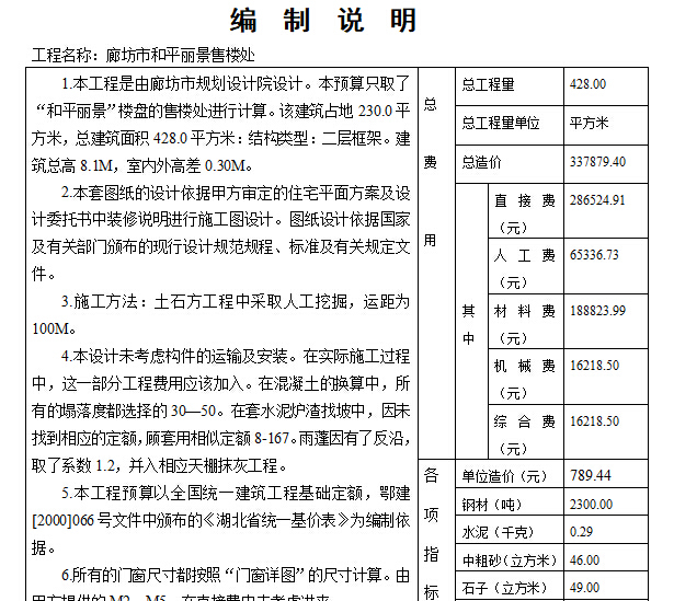 [毕业设计]说明书——施工图预算实例-编制说明