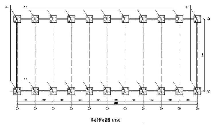 单跨排架结构厂房毕业设计（含图纸、计算书、任务书）-基础平面布置图