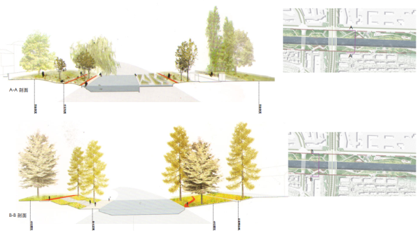 [浙江]滨江河畔生态廊道景观设计方案（2017最新）-滨水休闲区剖面图