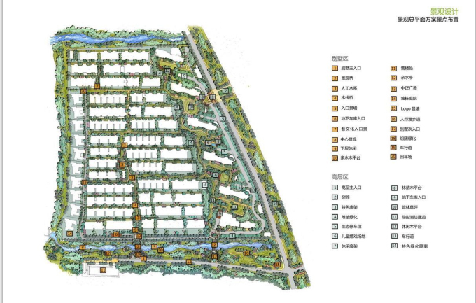 [江苏]文化传承小区景观设计方案-景观总平面方案景点布置