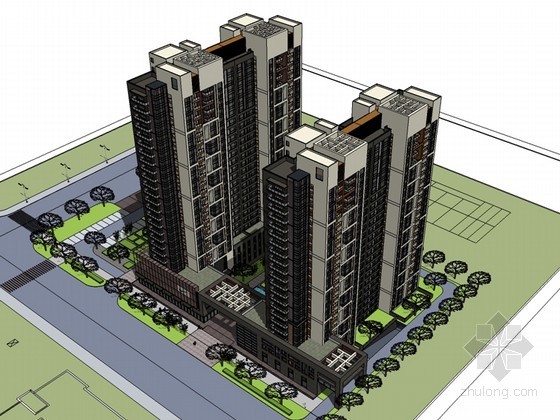 杭州高层住宅模型资料下载-高层住宅建筑SketchUp模型下载