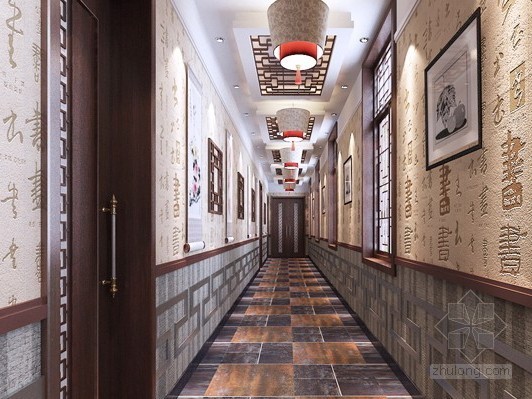 酒店中式装修设计资料下载-中式酒店过道