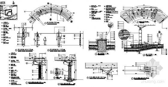 廊架设计详图cad资料下载-弧形休闲廊架节点详图