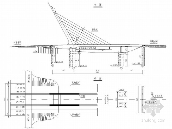 260m斜拉桥设计图资料下载-66m独塔双索面无背索斜拉桥设计图（66张）