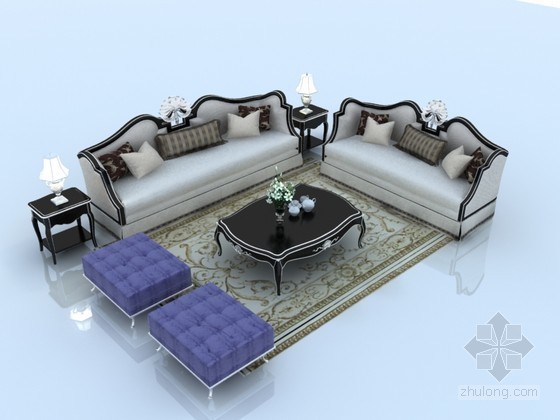组合欧式沙发资料下载-欧式沙发茶几3D模型下载